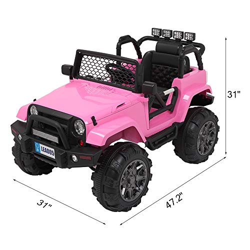 VALUE BOX Extra Larger Ride On Truck, 12V Battery Electric Kids Toddler Motorized Vehicles Toy Car w/ Remote Control, 3 Speeds, Spring Suspension, Seat Belts, LED Lights and Realistic Horns (Pink)