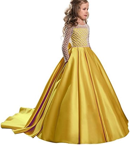 Christmas Fancy Flower Girl Dress Floor Length Button Draped Pink Long Sleeves Tulle Ball Gowns for Kids