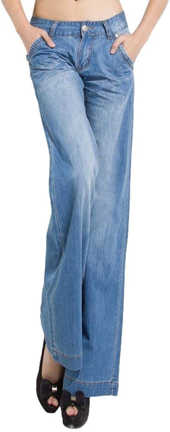 Saoye Fashion Elegant Denim Kick Flare Straight Pants Ladies Casual