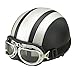 Oshide Bike Scooter Motorcycle Half Helmet With Goggles Glasses Visor For Women Men (White+Black)