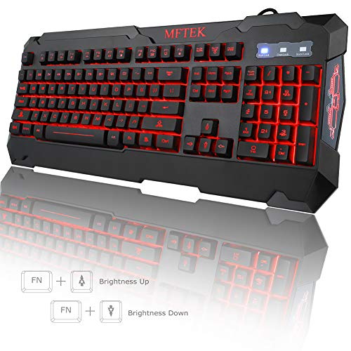 MFTEK Gaming Keyboard and Gaming Mouse Combo, USB Wired 104 Keys Keyboard, 3 Colors Red Blue Purple Backlit Gaming Keyboard, 6 Button Mouse + Mouse Pad for Computer PC Gamer Office - Thumbnail 3