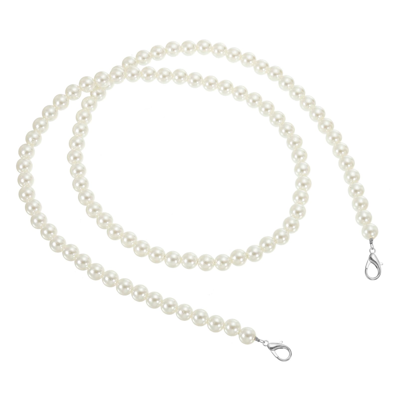 PATIKIL Imitation Pearl Bead Purse Chain Strap 39", Pearl Bag Chain Handbag Clutch Replacement with Lobster Buckle for DIY Handbag Wallet Clutch Crafts Making, Silver