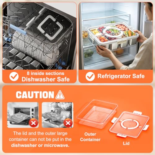 Kezidhp Snack Box con Cuencos Aperitivos - 8 compartimentos de acero inoxidable, con tapa, recipiente portátil con asa, para snacks, caramelos, galletas, verduras, frutos secos, frutas, especias
