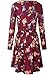 ZESICA Women's Long Sleeve Floral Pockets Casual Swing Pleated T-shirt Dress Burgundy X-Large