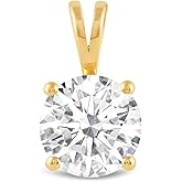Everyday Elegance Solid 14K Gold Cubic Zirconia Solitaire Pendant Necklace for Women Heart, Princess, Round, Oval, Emerald, Pear & Cushion Cut 1 or 2 CTW | .60mm Thick 16" 18" Length Box Link Chain