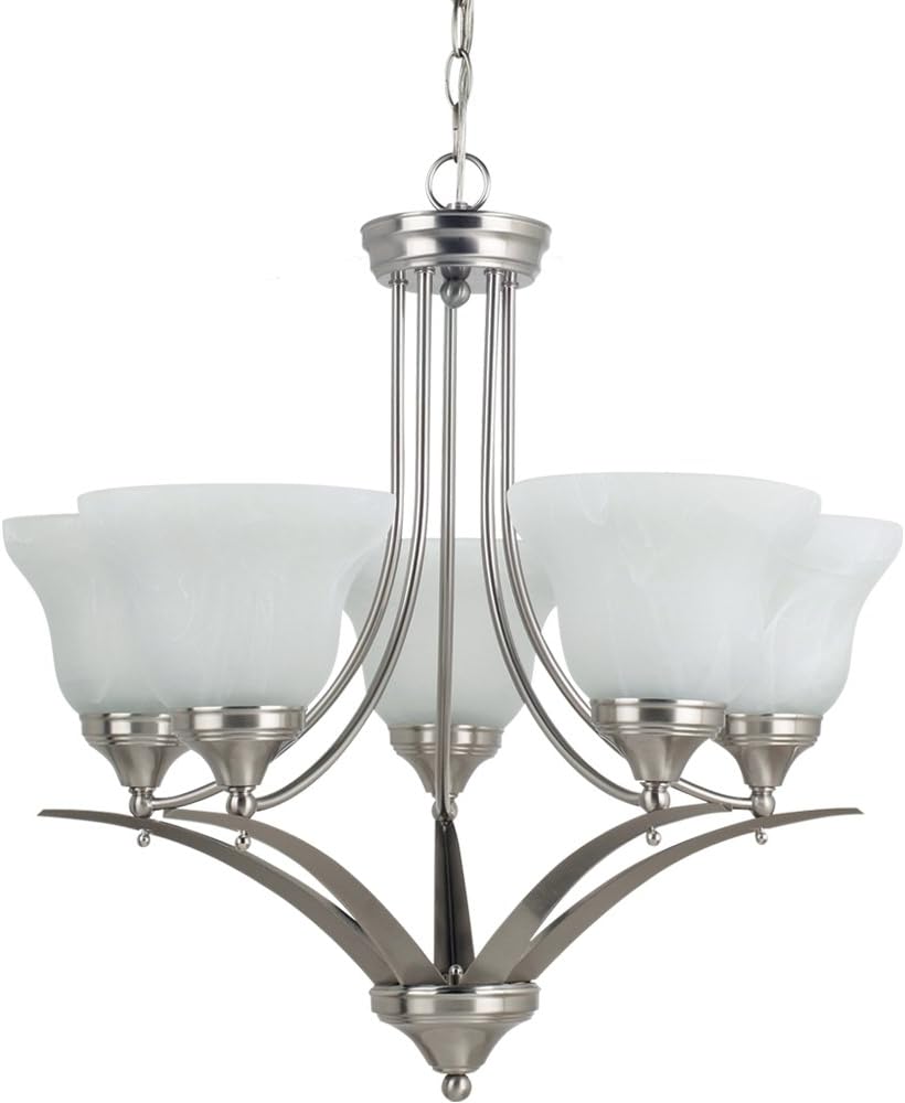 Sea Gull Lighting 31174-962 Chandelier with White Alabaster Glass Shades, Brushed Nickel Finish