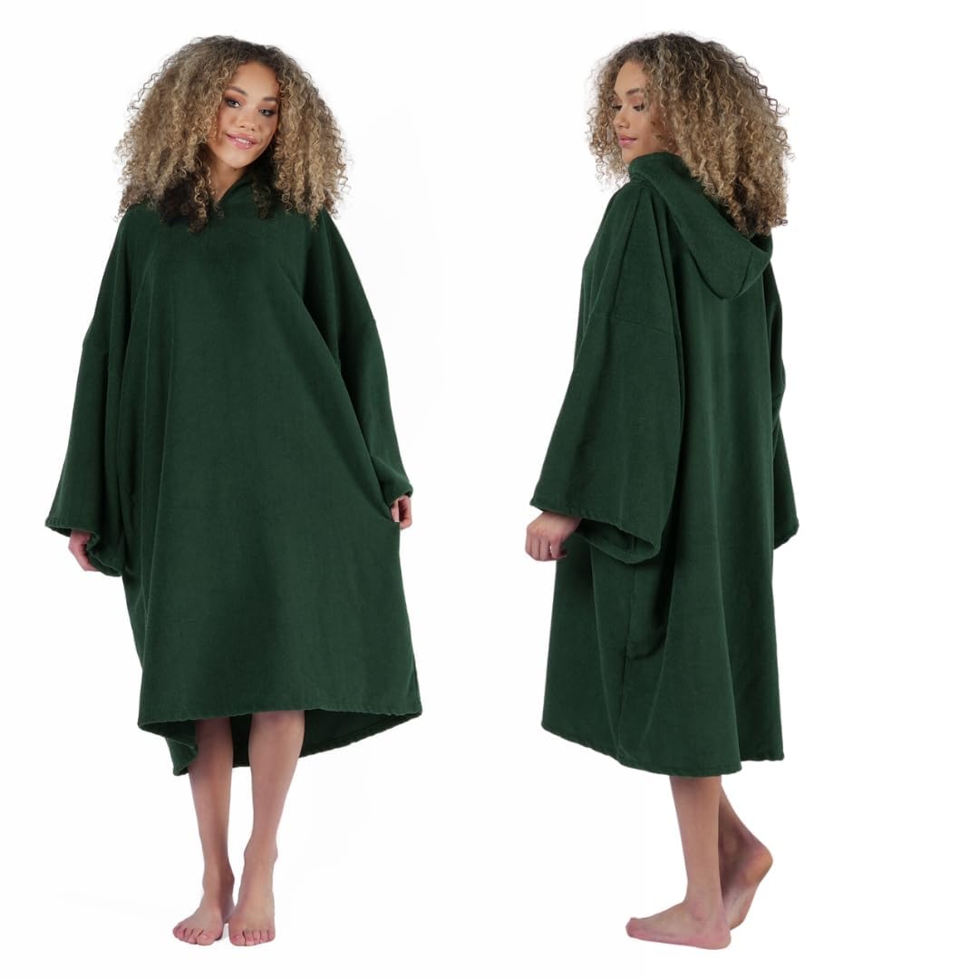 Brentfords Towel Poncho Adult Hooded Large Bath Swim Surf Beach Absorbent Microfiber Changing Robe for Men Boys Quick Dry, Forest Green