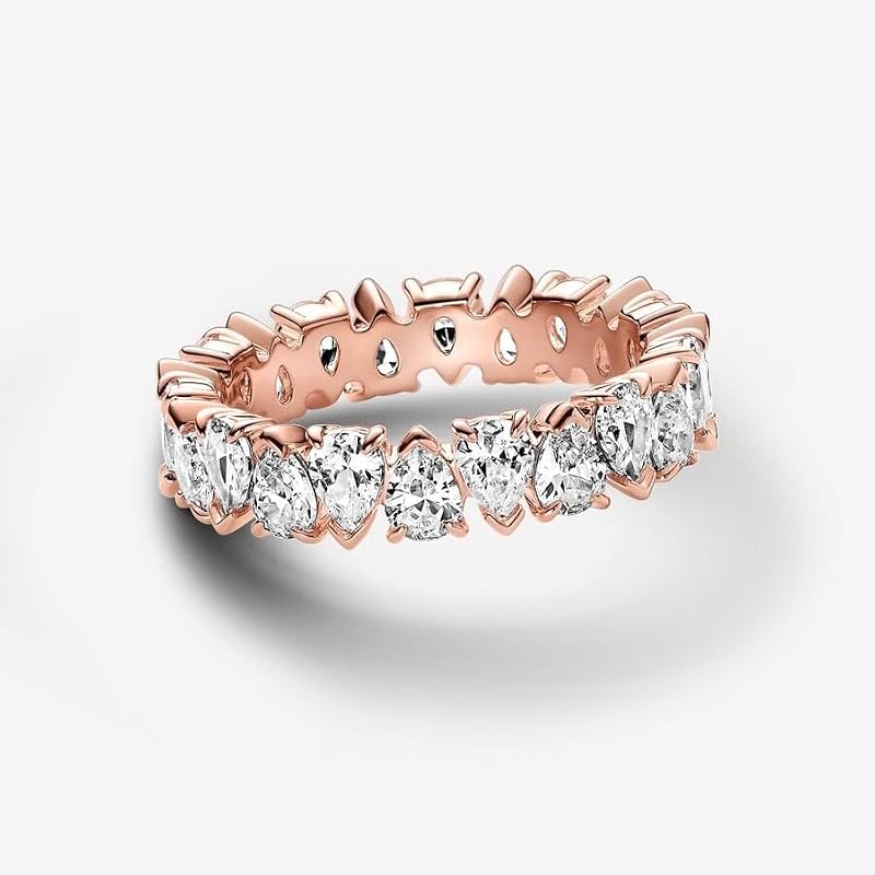 Timeless Bague Éternité en métal plaqué or rose 14 carats avec zircones cubiques transparentes, taille 48