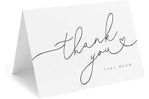 Bliss Collections Thank You Cards with Envelopes, All-Occasion Thank You Cards for Weddings, Bridal Showers, Baby Showers, Birthdays, Parties and Special Events 4"x6", Pack of 25, Black Script Heart