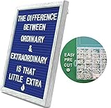 Blue Felt Letter Board with Vintage White Rustic Wood 10X12 Inch Frame. Includes 340 Changeable PRE-Cut Letters, Numbers & Emojis with Organizer Box | Kickstand, Wall Hook & Rope Mounting