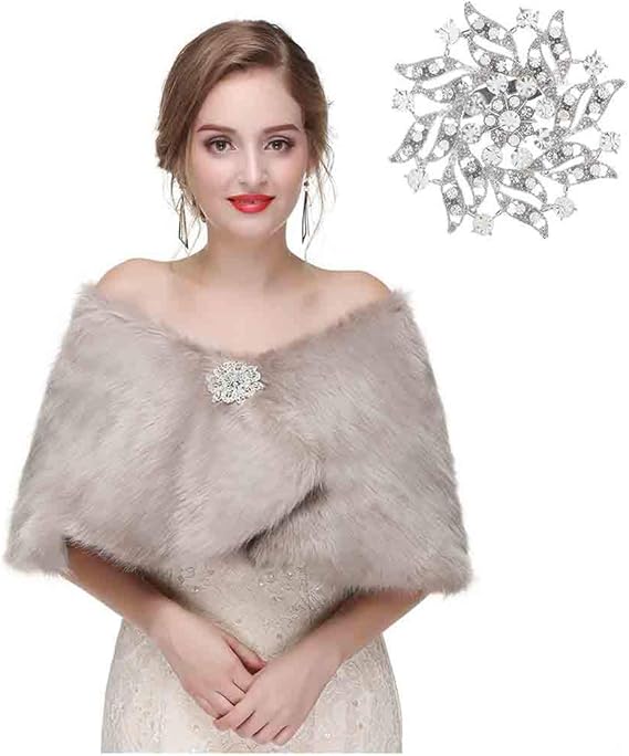 Amazon Yfe レディース フェイクファー ショール ラップ ウェディング ノースリーブ ファー ラップ ショール 女性用 19年代 ファーストール ケープレット Us サイズ Free Size カラー グレー ファッション小物 通販