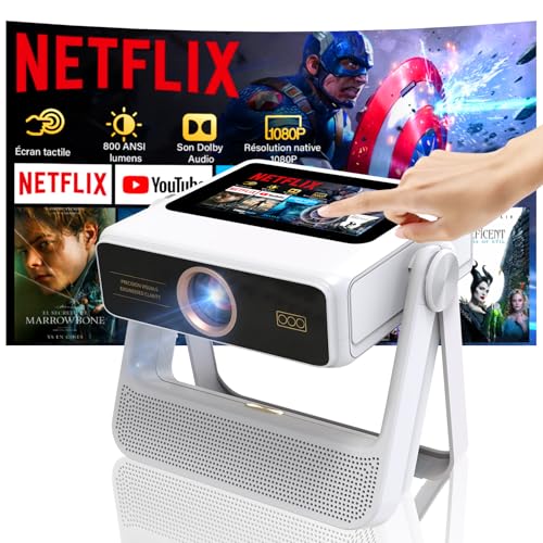 4K Portable Projector with Smart Touch Screen, 1100 ANSI Outdoor Mini Projector, Auto Focus and Trapezoid Correction, WiFi 6 Bluetooth HDR10+, 1000+ Apps, Home Theater