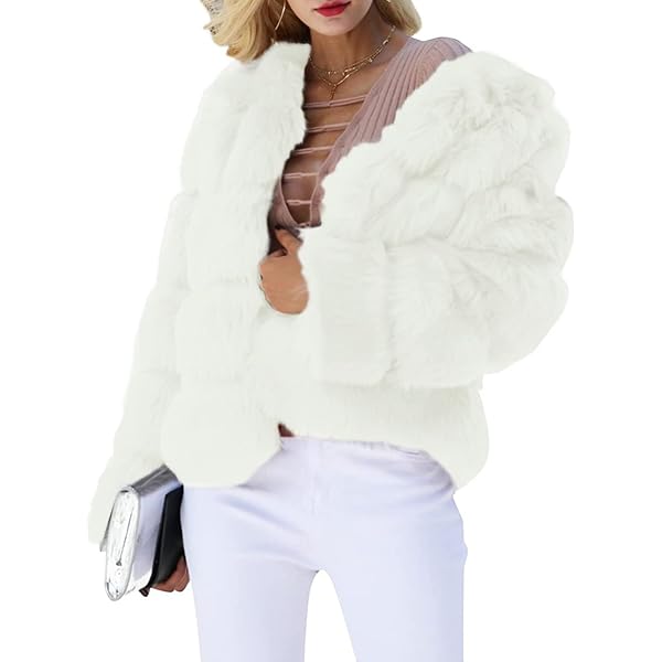 Simplee Women's Luxury Winter Warm Faux Fur Short Coat Fluffy