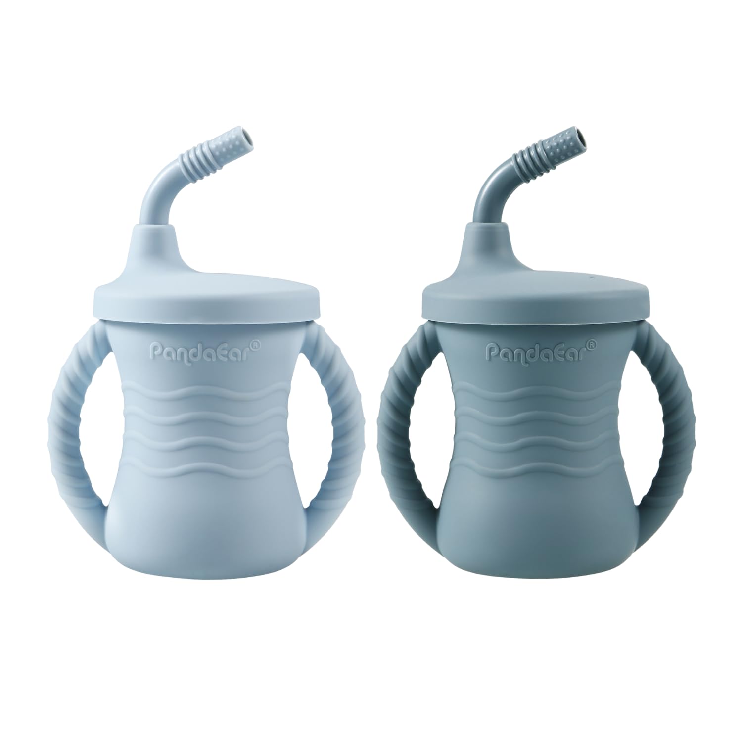 PandaEar 2 Pack Sippy Cups for Toddlers with Straw and Handles, Non Spill Toddler Cup, Baby Straw Cups, First Drinking Training Cups, Dark Blue/Light Blue