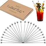 Cocktail Picks Stirrers Toothpicks -(24 PACK) 8 inch Bloody Mary Skewers Reusable Stainless Steel Cocktail Picks for Drink Skewers and Appetizers Fruit Sticks Martini