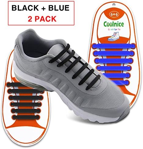 No Tie Shoelaces for Kids - Best in Sports Fan – Waterproof Silicon Flat Elastic Athletic Running Shoe Laces with Multicolor for Sneaker Boot Board Shoes and Casual (Black + Blue)