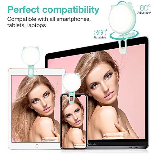 Selfie Ring Light for Camera, OURRY Clip On [Rechargeable Battery] Selfie LED Camera Light [32 LED] Compatible with iPhone, iPad, Sumsung Galaxy, Photography Phones, Tablet, Laptop (Blue) - Thumbnail 4