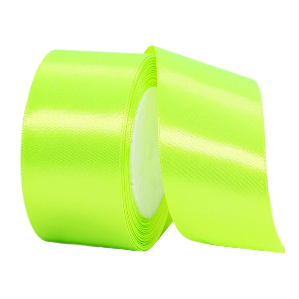 40mm Wide Thick Fluorescent Green Ribbon for Gift Wrapping,22m 1.5Inch Large Fabric Satin Ribbon Green Bow for Gift Wrapping,Ribbons for Crafting,Hair,Wedding Car,Presents,Cake,Christmas Decorations