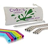 Reusable Straws – 12 Straws, Set Including Smoothie Straws and Stainless Steel Straws and Cleaning Brush, Wide and Long Reusable Straws with Cotton Storage Pouch Bag