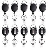 Retractable Badge Reel with Carabiner Belt Clip and Key Ring for ID Card Key Keychain Badge Holder Black 10 Pack by NATUREBELLE