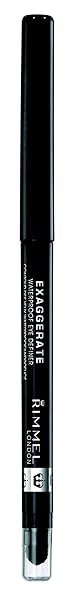 RIMMEL LONDON EXAGGERATE WATERPROOF EYE DEFINER EYELINER, HIGHLY PIGMENTED, LONG-WEARING, BUILT-IN SMUDGER, 262, BLACKEST BLACK, 0.01OZ