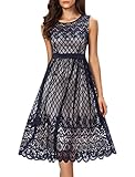 Noctflos Women's Lace Cocktail Wedding Party A Line Midi Swing Dress