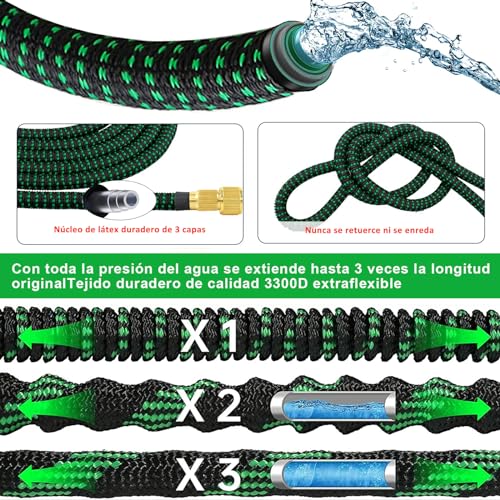 Manguera de Jardín,100FT/30M Manguera Expandible con 10 Modos de Pulverización,3/4" Conectores de Latón,Manguera de Agua Flexible a Prueba de Fugas sin Torceduras,para Regar Flores,Lavado de Autos