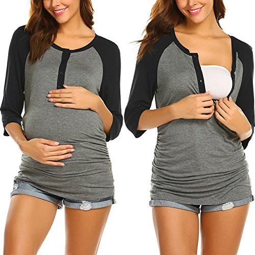 Ekouaer Women's Maternity Nursing Tops Henley Shirt Breastfeeding T