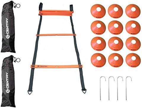 Agility Speed Ladder 12 Rungs (20 Feet) + 12 Training Cones, 2 Black Carrying Bags, 4 Stainless Steel Metal Stakes, For Football, Soccer, Basketball, Baseball By Centry
