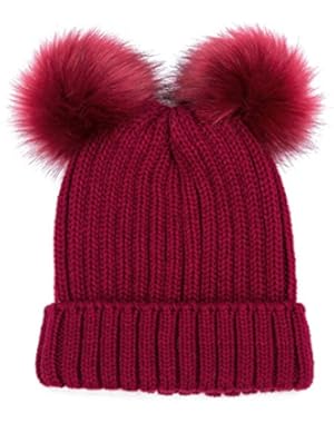 Womens Double Pom Pom Knitted Hats Winter Crimping Hairball Hat