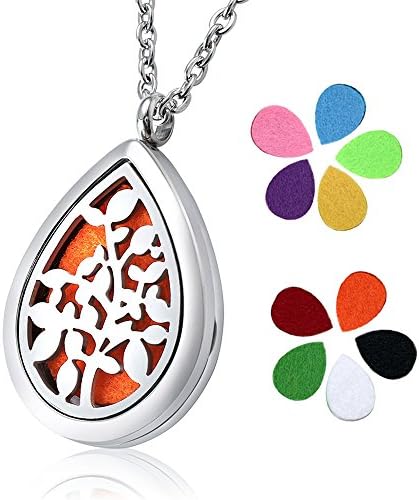 Essential Oil Diffuser Necklace FLYIOGER Aromatherapy Diffuser Magnetic Locket Necklaces with 24" Chain and 10 Color Refill Washable Pads Gifts for Women(Teardrop)