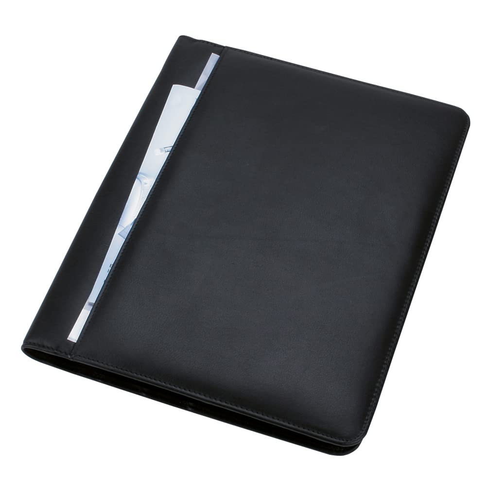 Alassio Cremona 43006-1 Writing Case A4 Nappa Leather Document Folder Black Conference Folder Approx. 32 x 25 x 2 cm Folder for A4 Documents with Calculator, Pad A4 and Pockets