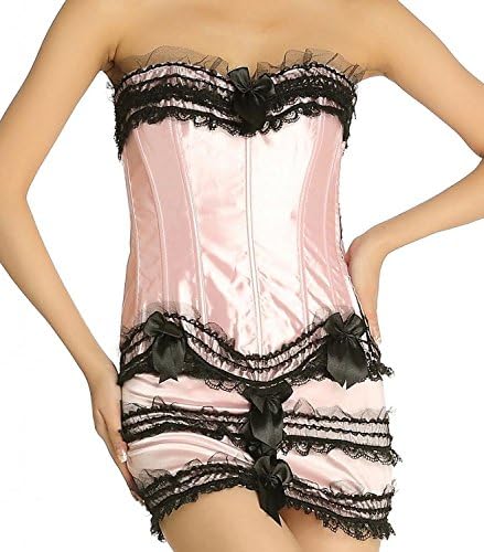 Zanuce Women's Lace Up Boned Corset Bustier Dress Bustier Boned Dress,Pink,X-large