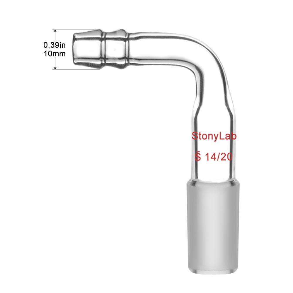 StonyLab Glass Bent Inlet Adapter With 14/20 Male Glass Joint and 9 mm Hose Connection Lab Glassware, 1 Pack - Image 5