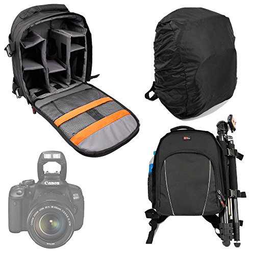 DURAGADGET Black Backpack for Canon SX510 HS, Canon EOS 700D, 7D, 350D, 550D, EOS 650D, 600D / Rebel T4i, 1100D, Rebel T3 - with Adjustable Interior