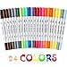 24 Dual Tip Brush Pens Markers, Fineliner Tip 0.4 mm & Watercolor Brush Tip Colored Pens Set for Coloring Books, Sketching, Bullet Journal, Art (24 color)