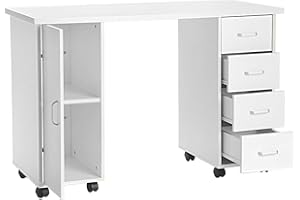 Kcelarec Manicure Nail Table for Technician,Acetone Wooden Manicure Nail Table Spa Beauty Salon Table w/Cabinet, Drawers, Controllable Wheels & Client Wrist Pad