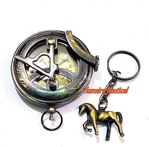 ANTIQUENAUTICAL Maritime~WEST London~Brass Sundial Compass Push Button Compass