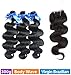 Rechoo Brazilian Virgin Remy Body Wave Hair 3 Bundles 300g with 4x4 Lace Closure Human Hair Extensions Bundles with Three Part Closure(12 14 16+12)