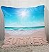 Wonder4 Decorative Throw Pillow Covers Set of 4 Cotton Linen Cushion Covers 18 x 18 inch Throw Pillow Case Home Decor Patio Pillow Cover with Conches, Starfishes, Stones, Sunshine, Sea, Beach Pattern