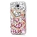 Mavis's Diary Galaxy S5 Case 3D Handmade Lovely Double Golden Love Heart Luxury Bling Crystal Glitter Pink Rhinestone Shiny Diamonds Clear Cover Girly Design Hard PC Case for Samsung Galaxy S5 SM-G900