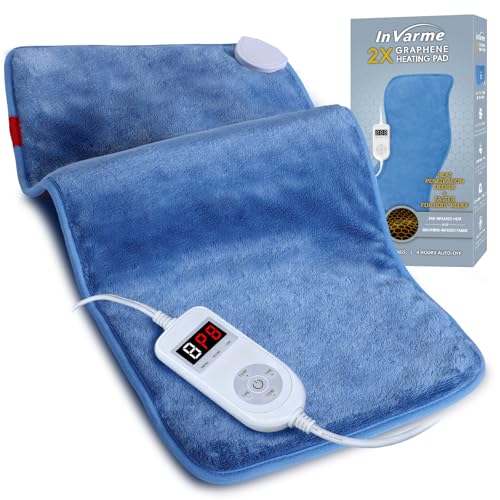 InVarme Far Infrared Heating Pad: Extra Hot Electric Pad for Back Neck | Soft and Warmth Graphene for Grandparents Large - Machine Washable 8 Heat Settings & 4H Auto-Off 12" x 24"