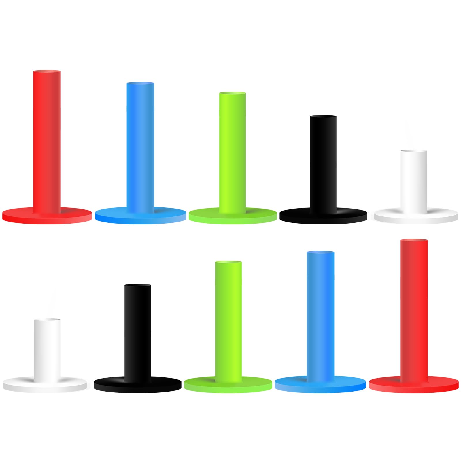 Golf Rubber Tees Driving Range Mixed Size Color 5 10 Count, Premium Golf Tee Practice Training Long Short Professional Durable Portable Lightweight Frictionless (10 Pcs-Red/Blue/Green/Black/White)