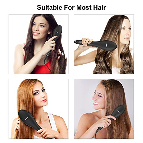 Hair Straightening Brush 2.0, ARCHIKING Ceramic Ionic Hair Straightener Brush with Double Anion Anti-scald Fast Heating Electric Auto Shut Off Dual-Voltage Perfect for Travel