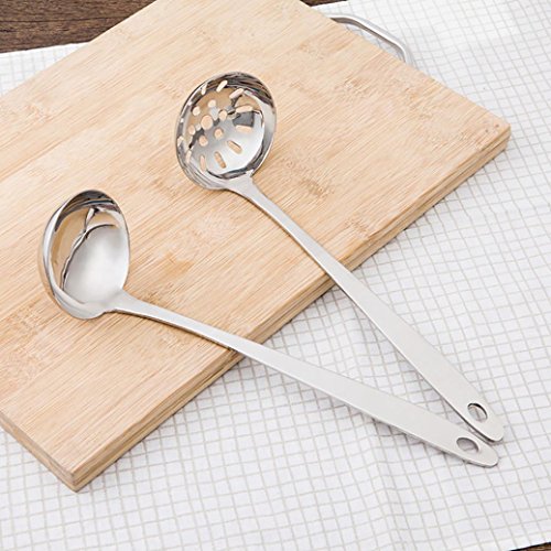 Soup Ladle, Jiayit Stainless Steel Sauce Ladle Handled Spoon Tableware Dinnerware for Home Kitchen or Restaurant (Silver: Strainer Ladle) - Thumbnail 2