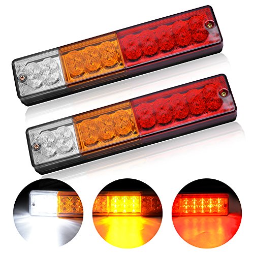12V LED Trailer Lights Square Sealed 20-EX Chipsets Anti-Fog Lights Stop Turn Signal Brake Marker Light Waterproof Universal Mount Combination forTruck Trailer (Pack of 2) (Red + Amber + White)