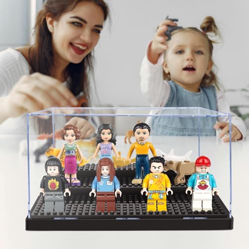 JoalGfda Grande Caja Expositora de Minifiguras para Bloques de Figuras de Acción, Caja Expositora Acrílica Transparente a Prueba de Polvo con 3 Escalones Móviles (negro-2PACK)