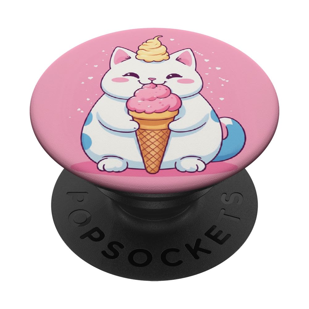 Chubby Fat Cat Ice Cream Lover Funny Animal Design Print PopSockets Swappable PopGrip
