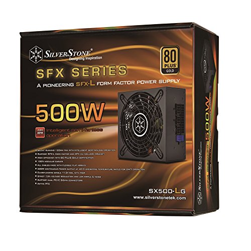 SilverStone Technology 500W SFX-L Form Factor 80 PLUS GOLD Full Modular Lengthened Power Supply with +12V single rail, Active PFC (SX500-LG)