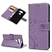 LG V30 Case, LG V30 Plus Case, Light Purple PU Leather Embossed Floral Butterfly Wallet Purse Credit Card Holders Magnetic Flip Folio TPU Soft Bumper Ultra Slim Protective Cover for LG V30